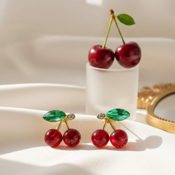 🆕️Cute Cherry Stud Earrings ✨Dainty & Minimalist | 925 Sterling Silver Posts 🍒 - Picture 7 of 10